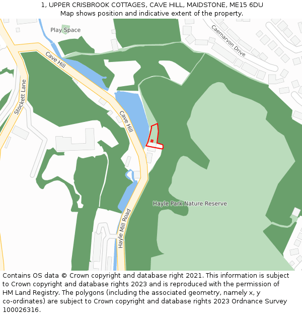1, UPPER CRISBROOK COTTAGES, CAVE HILL, MAIDSTONE, ME15 6DU: Location map and indicative extent of plot