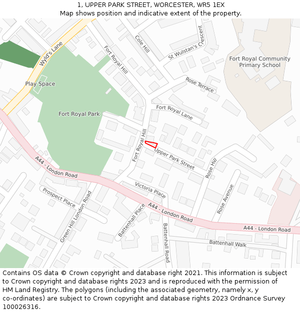 1, UPPER PARK STREET, WORCESTER, WR5 1EX: Location map and indicative extent of plot