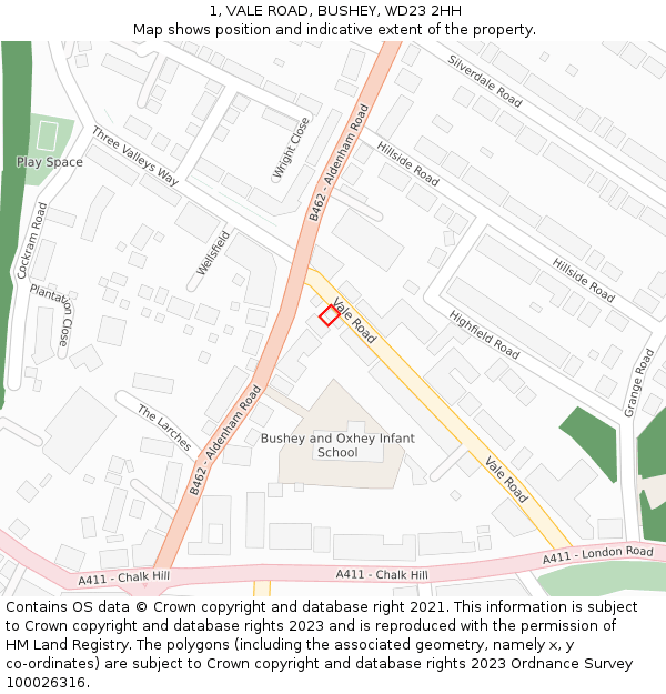 1, VALE ROAD, BUSHEY, WD23 2HH: Location map and indicative extent of plot