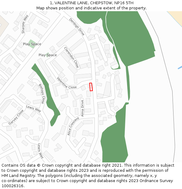 1, VALENTINE LANE, CHEPSTOW, NP16 5TH: Location map and indicative extent of plot