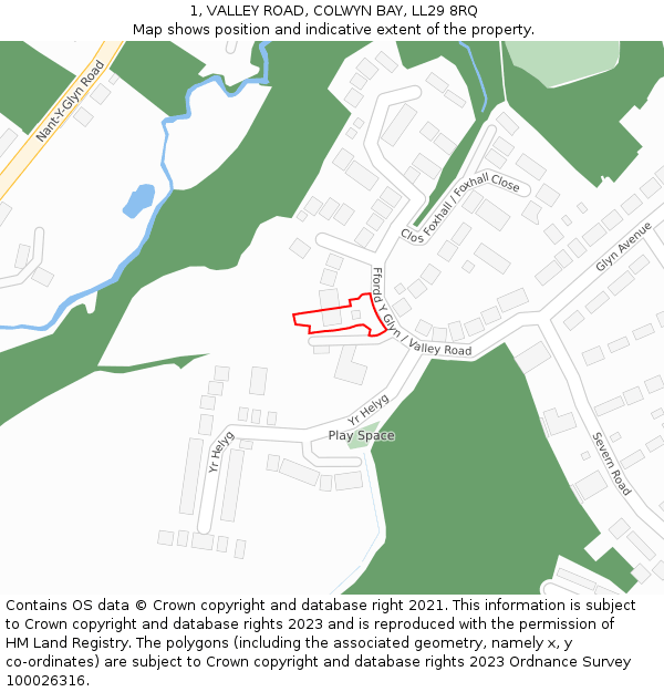 1, VALLEY ROAD, COLWYN BAY, LL29 8RQ: Location map and indicative extent of plot