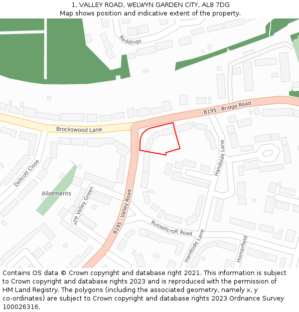 1, VALLEY ROAD, WELWYN GARDEN CITY, AL8 7DG: Location map and indicative extent of plot