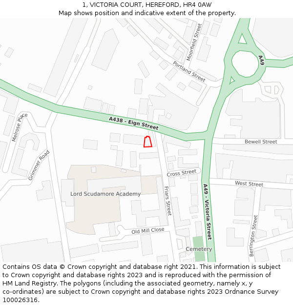 1, VICTORIA COURT, HEREFORD, HR4 0AW: Location map and indicative extent of plot