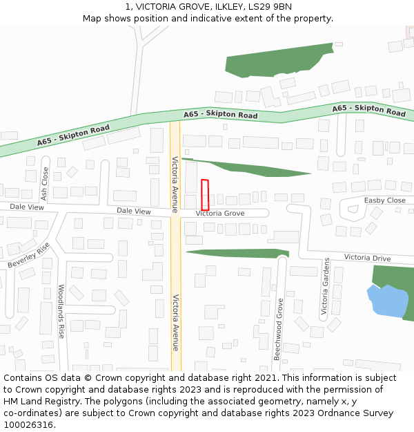 1, VICTORIA GROVE, ILKLEY, LS29 9BN: Location map and indicative extent of plot
