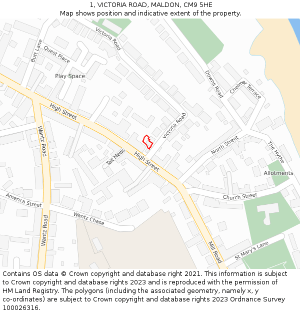 1, VICTORIA ROAD, MALDON, CM9 5HE: Location map and indicative extent of plot