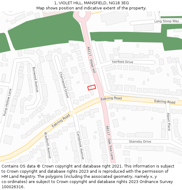 1, VIOLET HILL, MANSFIELD, NG18 3EG: Location map and indicative extent of plot
