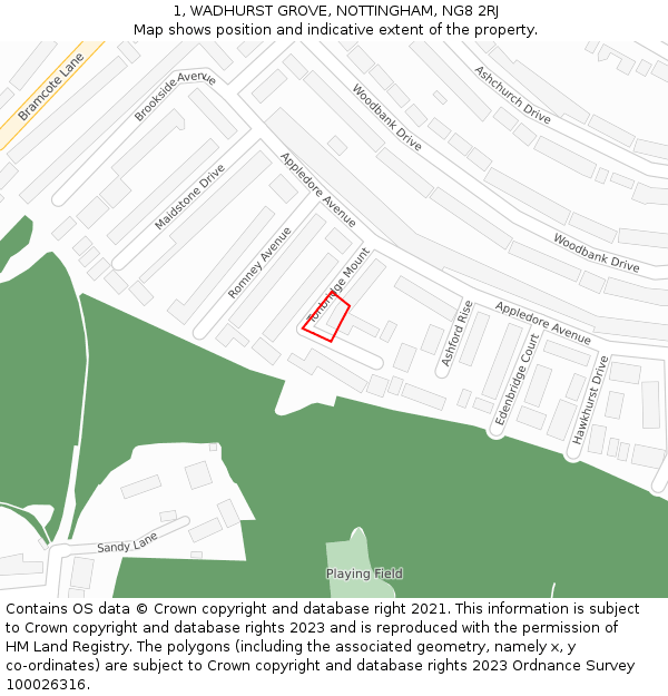 1, WADHURST GROVE, NOTTINGHAM, NG8 2RJ: Location map and indicative extent of plot