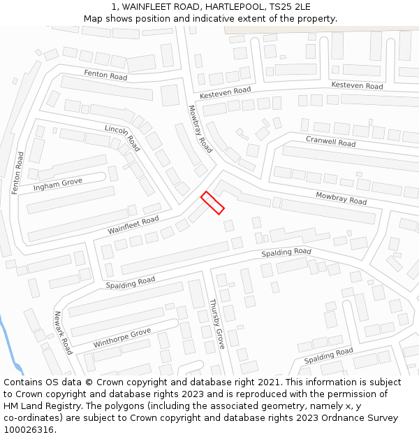 1, WAINFLEET ROAD, HARTLEPOOL, TS25 2LE: Location map and indicative extent of plot