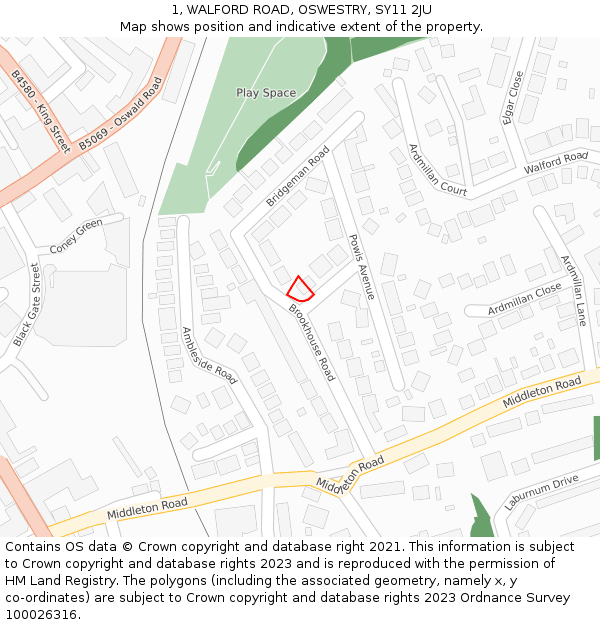 1, WALFORD ROAD, OSWESTRY, SY11 2JU: Location map and indicative extent of plot