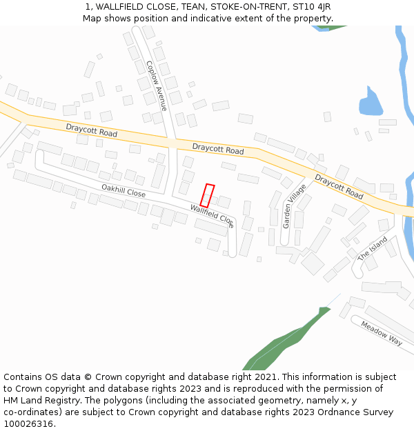 1, WALLFIELD CLOSE, TEAN, STOKE-ON-TRENT, ST10 4JR: Location map and indicative extent of plot