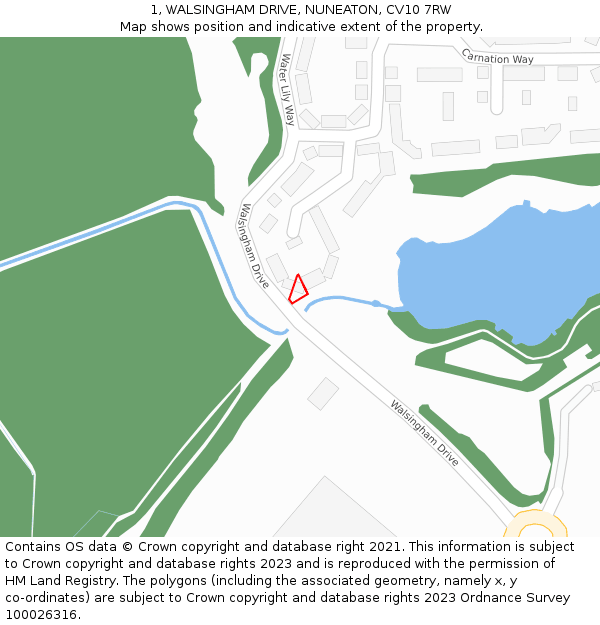 1, WALSINGHAM DRIVE, NUNEATON, CV10 7RW: Location map and indicative extent of plot