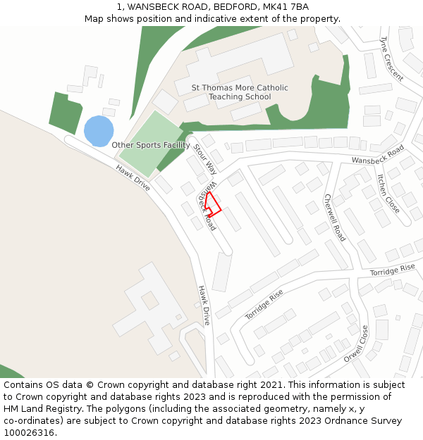 1, WANSBECK ROAD, BEDFORD, MK41 7BA: Location map and indicative extent of plot