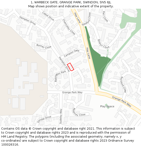 1, WARBECK GATE, GRANGE PARK, SWINDON, SN5 6JL: Location map and indicative extent of plot
