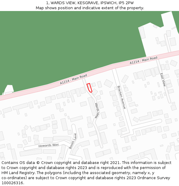 1, WARDS VIEW, KESGRAVE, IPSWICH, IP5 2PW: Location map and indicative extent of plot
