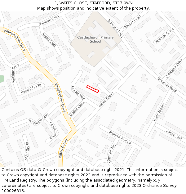 1, WATTS CLOSE, STAFFORD, ST17 9WN: Location map and indicative extent of plot