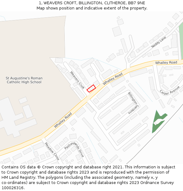 1, WEAVERS CROFT, BILLINGTON, CLITHEROE, BB7 9NE: Location map and indicative extent of plot