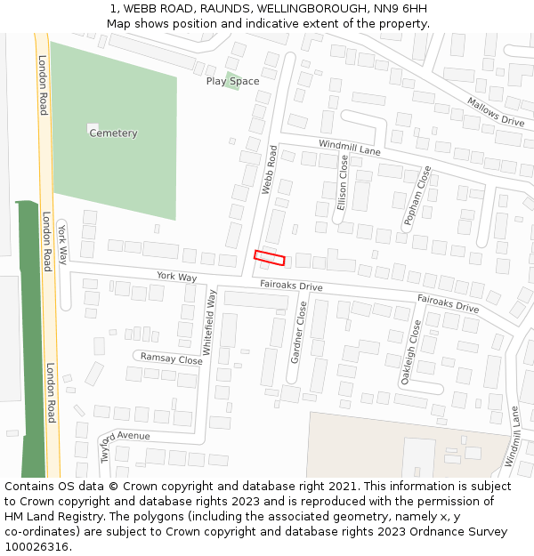1, WEBB ROAD, RAUNDS, WELLINGBOROUGH, NN9 6HH: Location map and indicative extent of plot