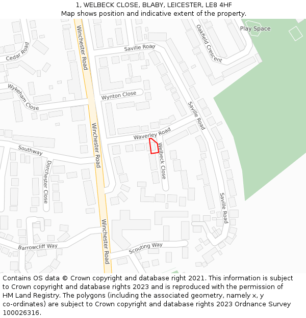 1, WELBECK CLOSE, BLABY, LEICESTER, LE8 4HF: Location map and indicative extent of plot
