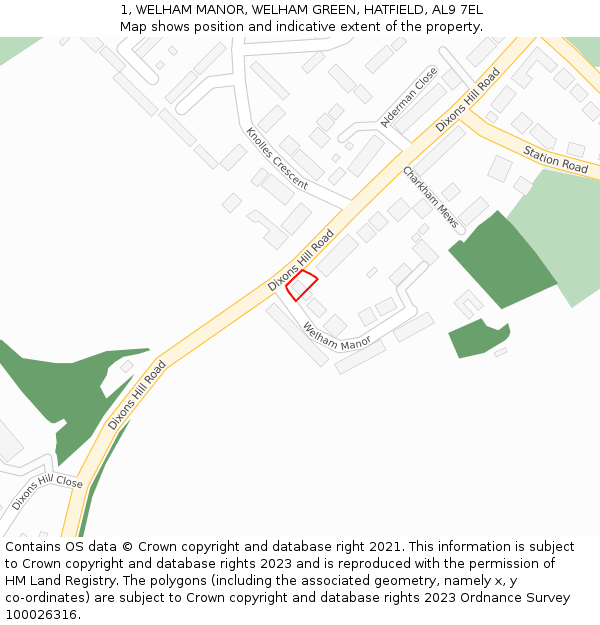 1, WELHAM MANOR, WELHAM GREEN, HATFIELD, AL9 7EL: Location map and indicative extent of plot