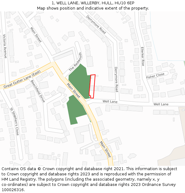 1, WELL LANE, WILLERBY, HULL, HU10 6EP: Location map and indicative extent of plot