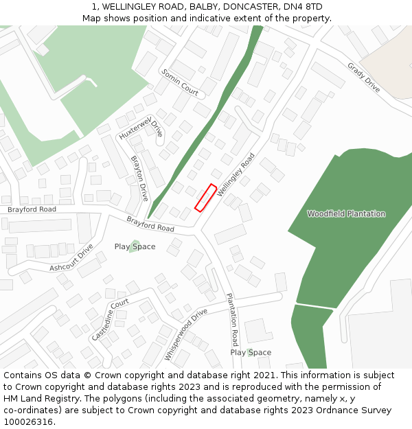 1, WELLINGLEY ROAD, BALBY, DONCASTER, DN4 8TD: Location map and indicative extent of plot