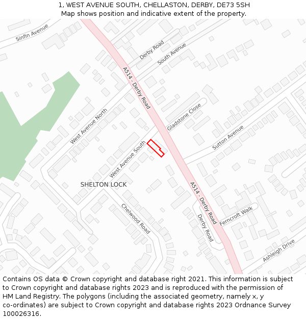 1, WEST AVENUE SOUTH, CHELLASTON, DERBY, DE73 5SH: Location map and indicative extent of plot