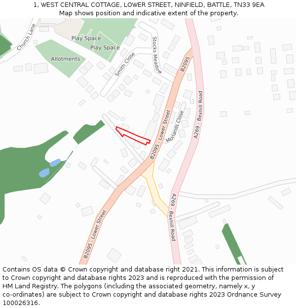 1, WEST CENTRAL COTTAGE, LOWER STREET, NINFIELD, BATTLE, TN33 9EA: Location map and indicative extent of plot