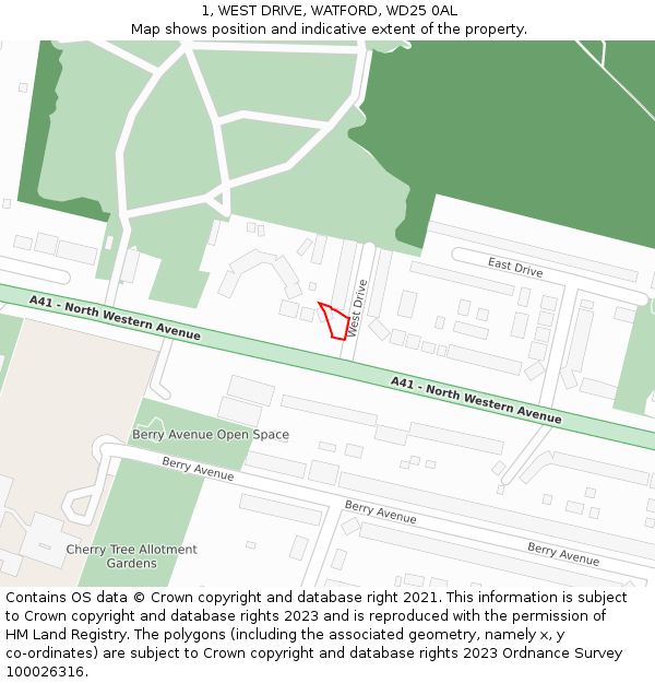 1, WEST DRIVE, WATFORD, WD25 0AL: Location map and indicative extent of plot