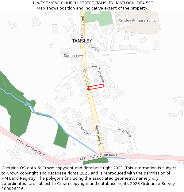 1, WEST VIEW, CHURCH STREET, TANSLEY, MATLOCK, DE4 5FE: Location map and indicative extent of plot