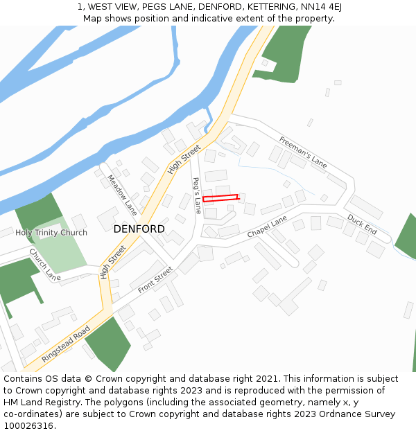 1, WEST VIEW, PEGS LANE, DENFORD, KETTERING, NN14 4EJ: Location map and indicative extent of plot