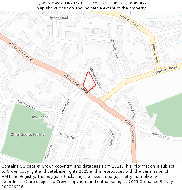 1, WESTAWAY, HIGH STREET, YATTON, BRISTOL, BS49 4JA: Location map and indicative extent of plot
