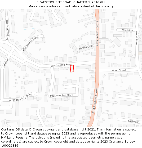 1, WESTBOURNE ROAD, CHATTERIS, PE16 6HL: Location map and indicative extent of plot