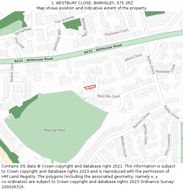 1, WESTBURY CLOSE, BARNSLEY, S75 2RZ: Location map and indicative extent of plot