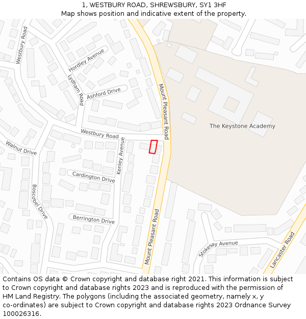 1, WESTBURY ROAD, SHREWSBURY, SY1 3HF: Location map and indicative extent of plot