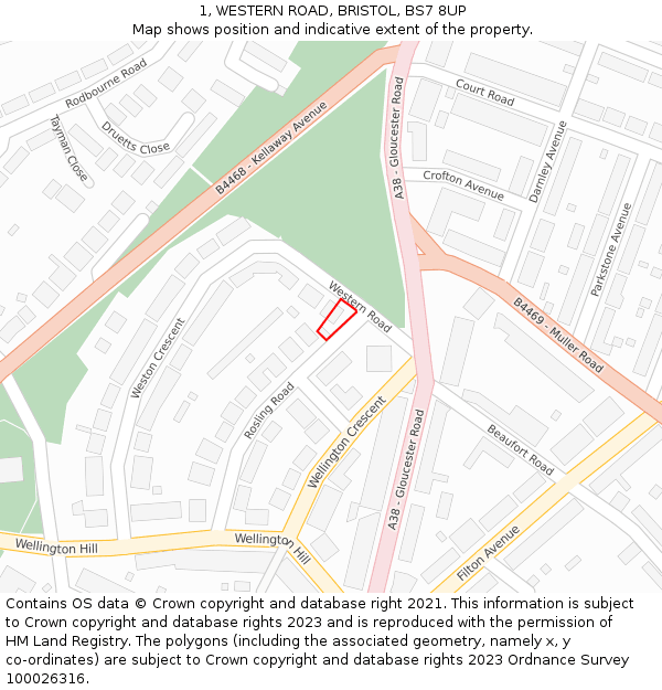 1, WESTERN ROAD, BRISTOL, BS7 8UP: Location map and indicative extent of plot