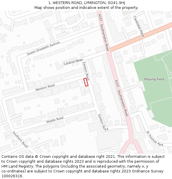 1, WESTERN ROAD, LYMINGTON, SO41 9HJ: Location map and indicative extent of plot
