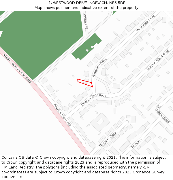 1, WESTWOOD DRIVE, NORWICH, NR6 5DE: Location map and indicative extent of plot