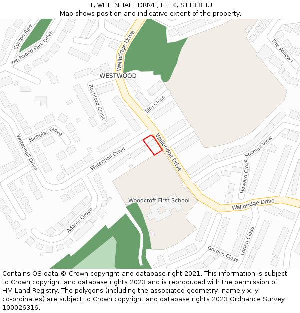 1, WETENHALL DRIVE, LEEK, ST13 8HU: Location map and indicative extent of plot