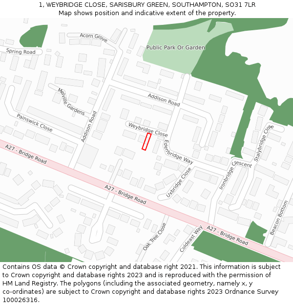 1, WEYBRIDGE CLOSE, SARISBURY GREEN, SOUTHAMPTON, SO31 7LR: Location map and indicative extent of plot