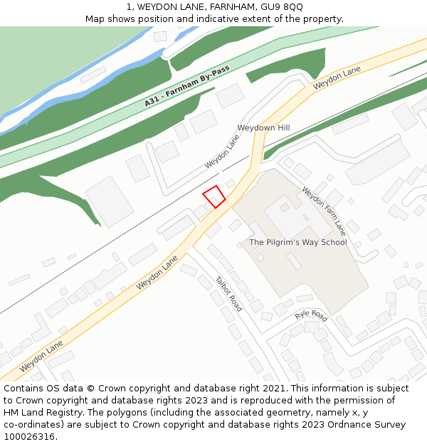 1, WEYDON LANE, FARNHAM, GU9 8QQ: Location map and indicative extent of plot
