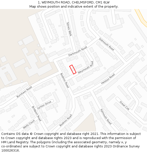 1, WEYMOUTH ROAD, CHELMSFORD, CM1 6LW: Location map and indicative extent of plot