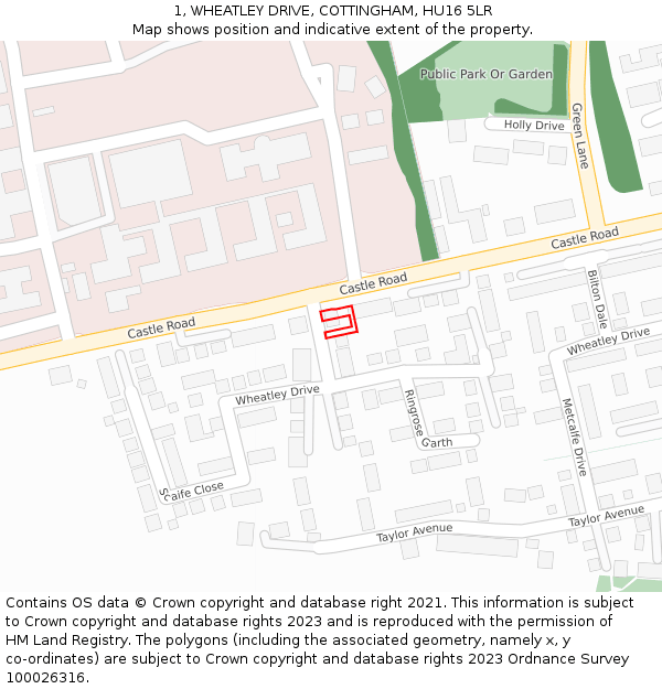 1, WHEATLEY DRIVE, COTTINGHAM, HU16 5LR: Location map and indicative extent of plot