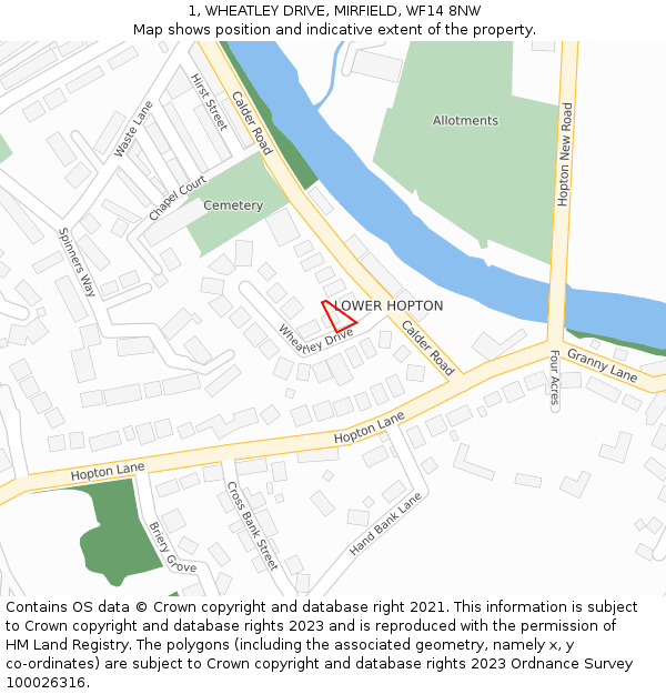 1, WHEATLEY DRIVE, MIRFIELD, WF14 8NW: Location map and indicative extent of plot