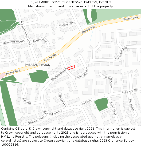 1, WHIMBREL DRIVE, THORNTON-CLEVELEYS, FY5 2LR: Location map and indicative extent of plot