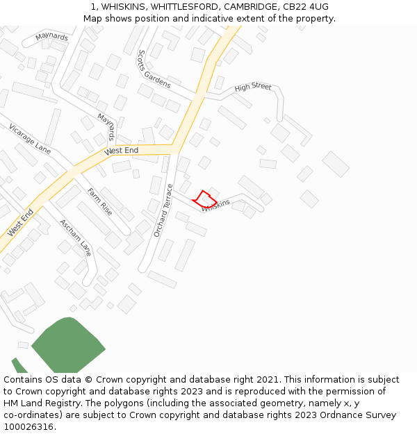 1, WHISKINS, WHITTLESFORD, CAMBRIDGE, CB22 4UG: Location map and indicative extent of plot