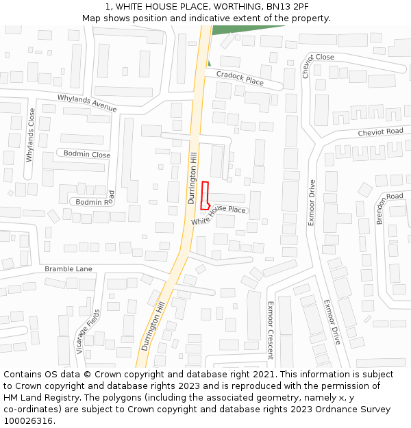 1, WHITE HOUSE PLACE, WORTHING, BN13 2PF: Location map and indicative extent of plot