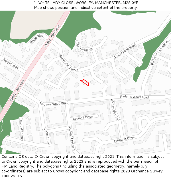 1, WHITE LADY CLOSE, WORSLEY, MANCHESTER, M28 0YE: Location map and indicative extent of plot