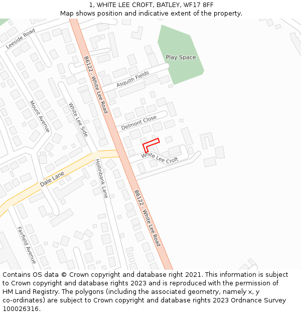 1, WHITE LEE CROFT, BATLEY, WF17 8FF: Location map and indicative extent of plot