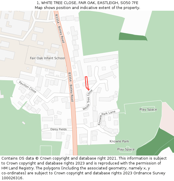 1, WHITE TREE CLOSE, FAIR OAK, EASTLEIGH, SO50 7FE: Location map and indicative extent of plot