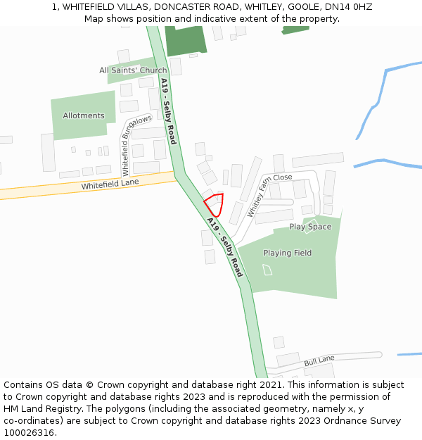 1, WHITEFIELD VILLAS, DONCASTER ROAD, WHITLEY, GOOLE, DN14 0HZ: Location map and indicative extent of plot
